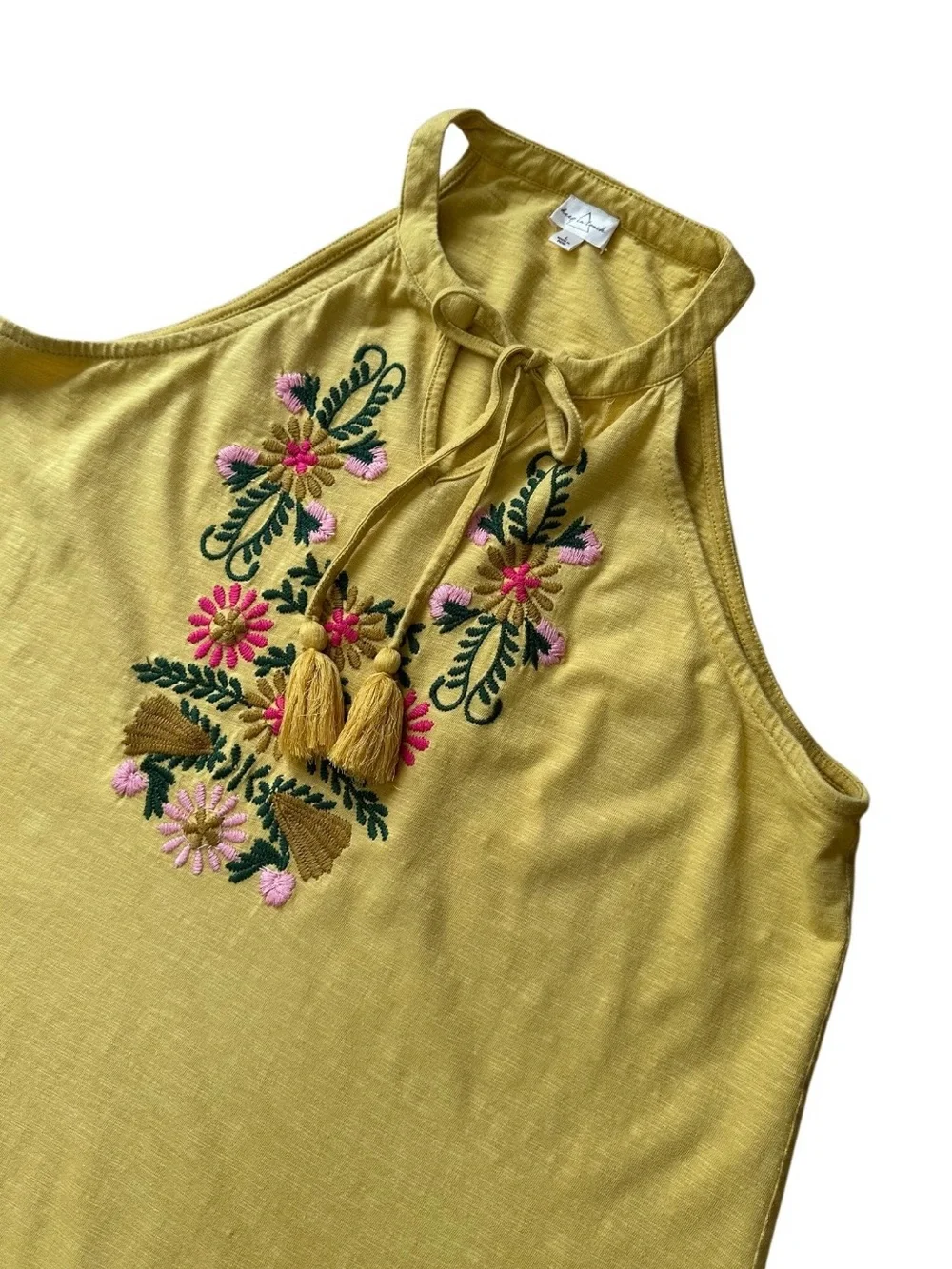 Keep In Touch Boho Hippie Yellow Embroidered Halter Tank Top EUC Size L
